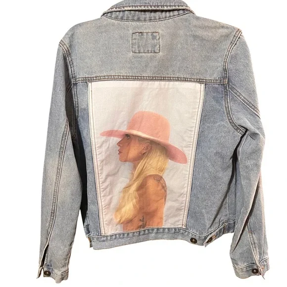 Lady Gaga Joanne Album Cover Denim Jacket Light Wash Blue Women XL Concert Merch - Picture 6 of 9